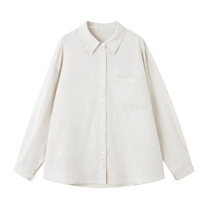 Demana [with Linen Lyocell] Spring Simple Lapel Large Pocket Loose Slimming Concealing Shirt for Women High-End Feel