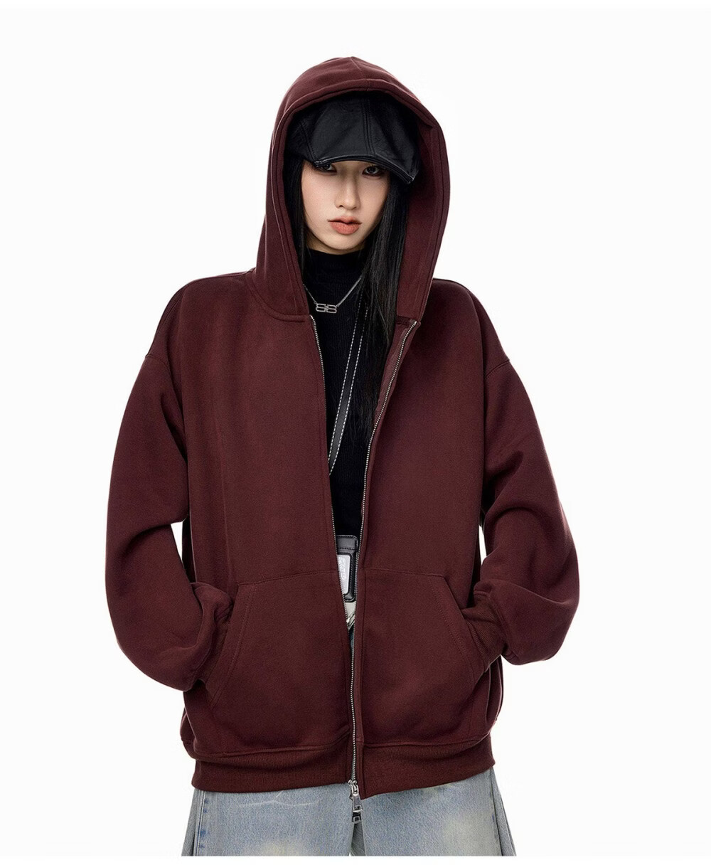 ICH MODE Women's American Style Hoodie Jacket 2026 Spring Autumn New Loose Fit Zip-up Lazy Long Sleeve Top Black S 15