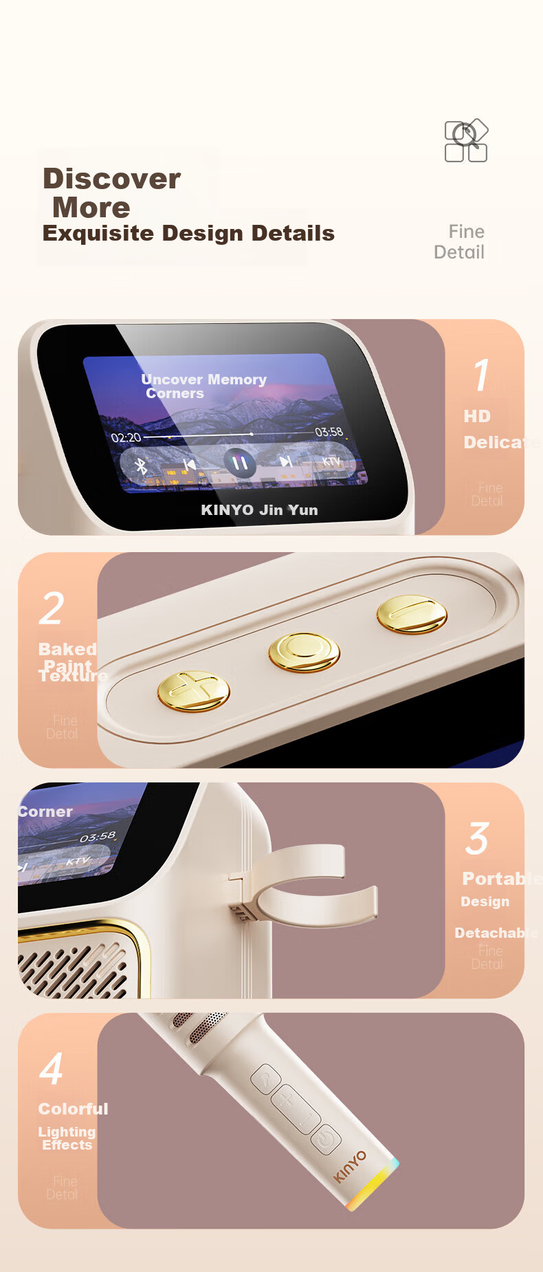 Jinyun (KINYO) [Video Playable] Dynamic Lyrics Karaoke Speaker All-In 2026 New Home KTV Set, Touchscreen Karaoke, Outdoor Bluetooth Speaker Gift K800V 14