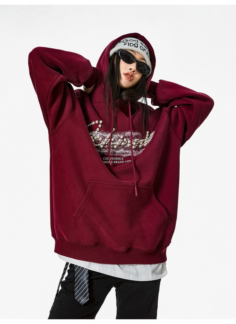 ICH MODE American Style Gray Hoodie Women 2026 Spring New Loose Casual Pullover Jacket White S 27