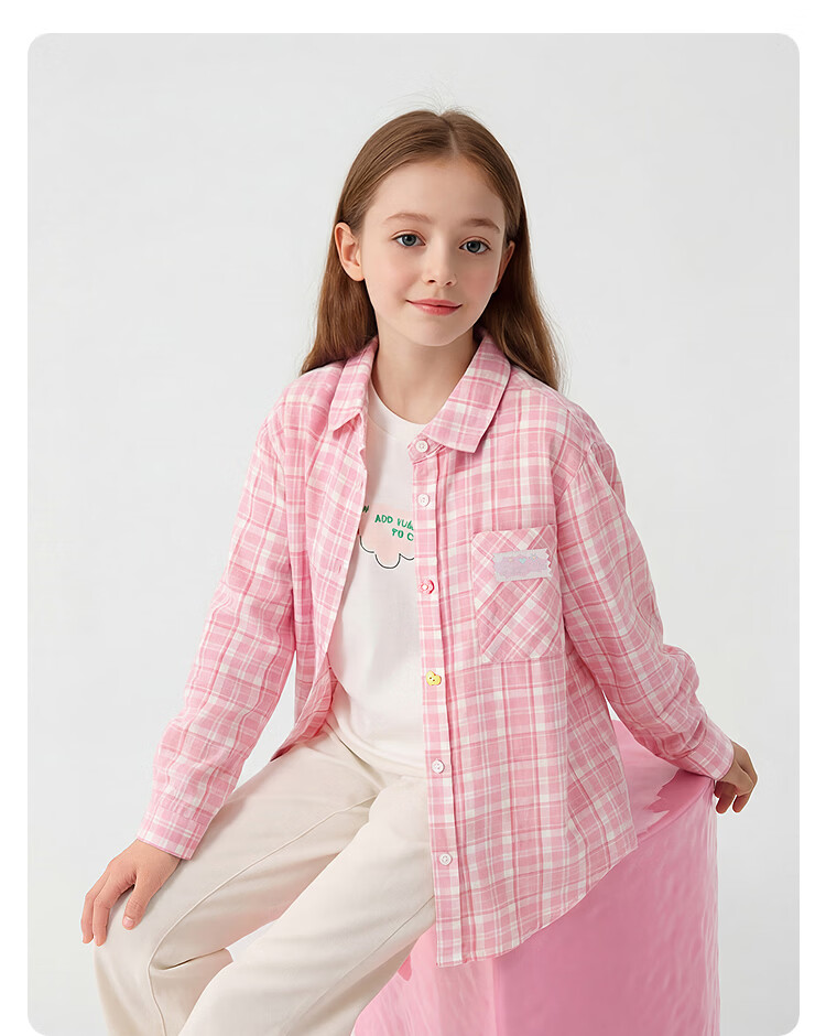 Balabala【balaOne】Kids Long Sleeve Shirt Girls 2026 Spring Plaid Fashion 16