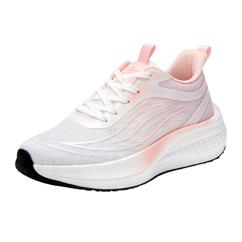 Warrior Women's Sports Shoes New Spring Mesh Breathable Thick Sole Cushioning Height Increasing Running Shoes White Pink Size 36