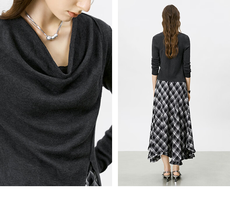 Yanyu Stacked V-Neck Knit Sweater Women 2026 Spring High-End French Lazy Asymmetric Sweater Gray S 10