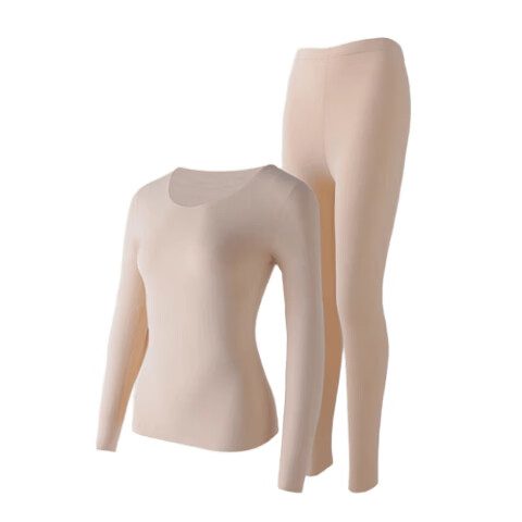 BOPRUIEY Women's Thermal Underwear Set Cashmere Silk Antibacterial Heating Round Neck Thin Fleece Base Layer Autumn Top and Bottom Set