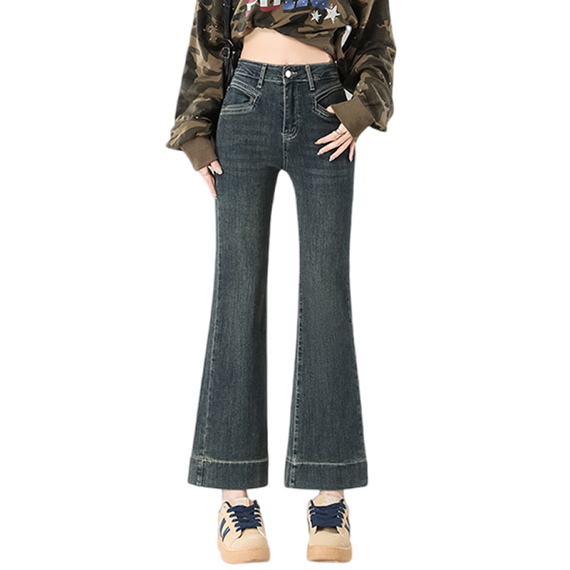 Jeanswest Women's Summer Fashion Trendy Slim Fit High Waist Flared Ankle Jeans Cement Gray S