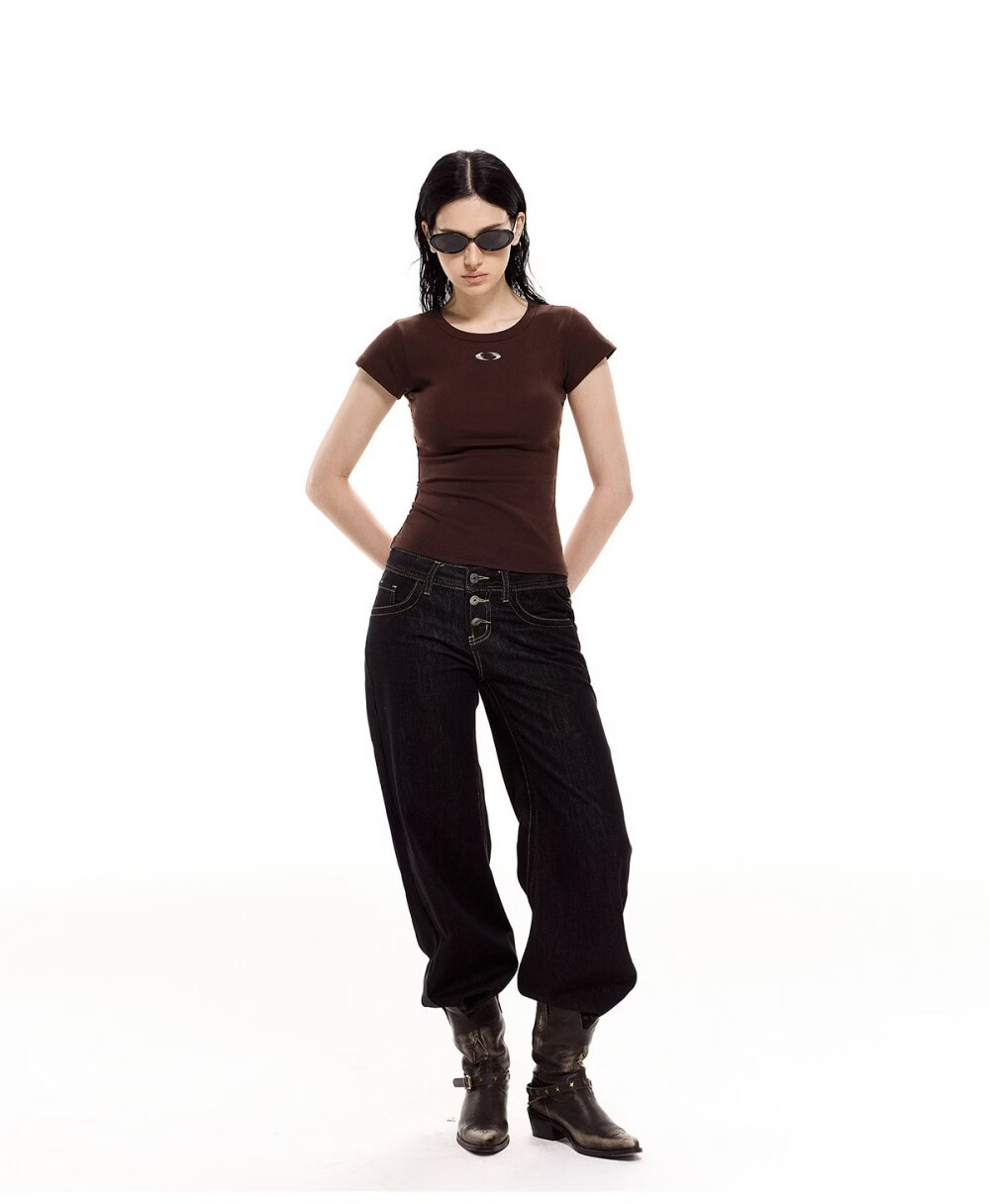 ICH MODE Women's American Slim Fit Short Sleeve T-Shirt Summer New Trendy Crop Top Black S 22