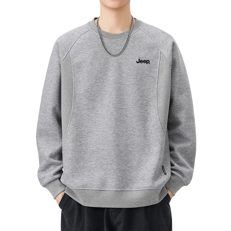 JEEP Men's Spring Autumn Crew Neck Long Sleeve Sweatshirt Casual Trendy Versatile Men's Clothing Heather Gray XL
