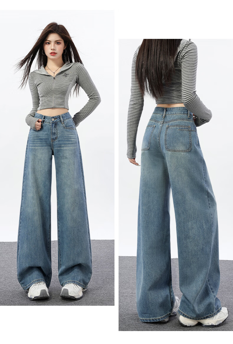 Jeanswest Women's Spring Summer Washed High-Waist Slim Fit Flared Jeans Nostalgic Blue M 9