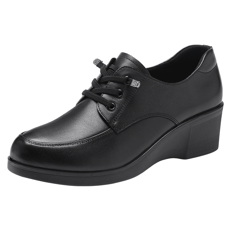 Red Dragonfly Women's Leather Comfortable Commuter Wedge Work Shoes WTB163981 Black Size 37