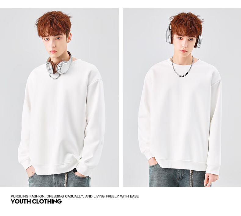 Jeanswest Men's Sweatshirt 2026 New Round Neck Loose Casual Spring Autumn Fashion Versatile Jacket 16