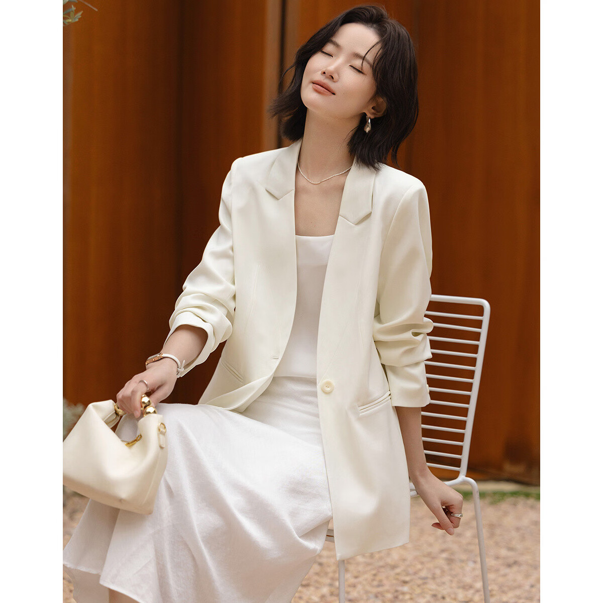Demana [Smart Elegance] Spring Business Commuter Single-Button Double Piped Pocket Women's Blazer Jacket