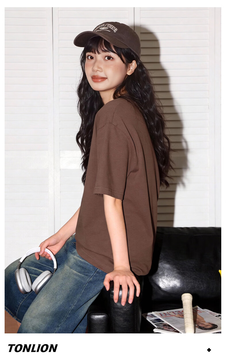 TonLion Women's Pure Cotton Heavyweight Soft Cotton Short Sleeve T-Shirt Casual Cartoon Design Crew Neck Summer New Arrival 10