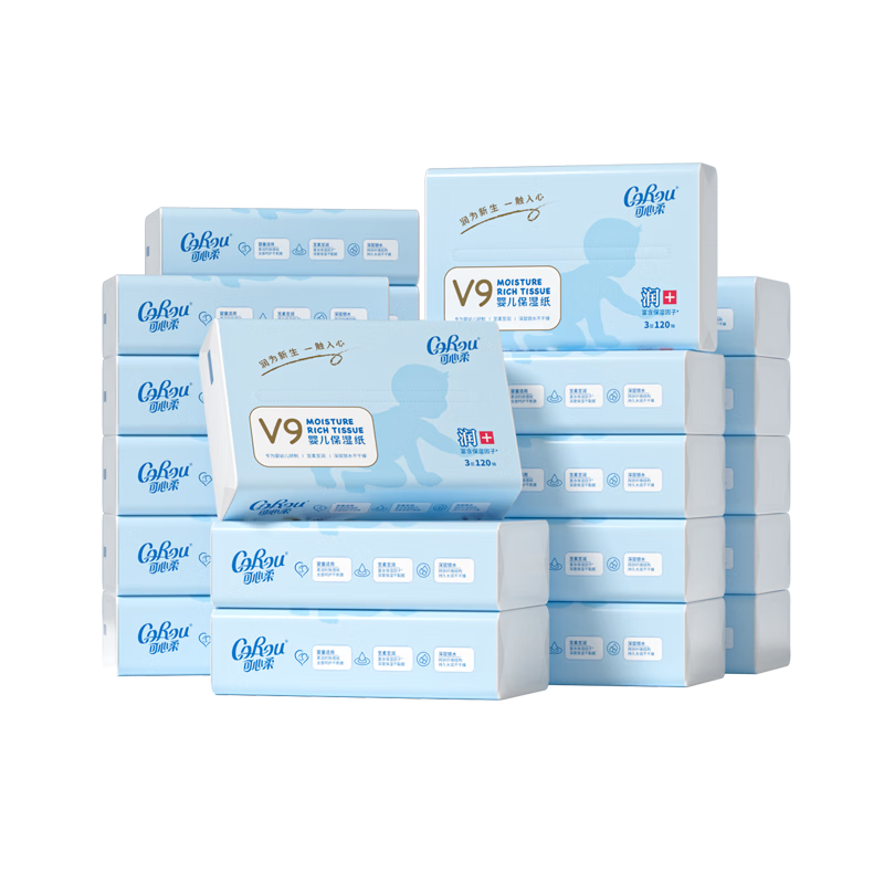 COROU Facial Tissues, 3-Ply, 120 Sheets*24 Packs, M Size, Baby Soft Tissues, Cloud-Soft Wipes, Moisturizing Tissues, Cream Paper, Whole Box