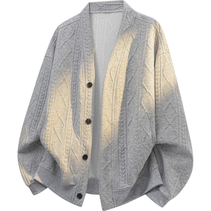 CLOR Men's Cardigan Knitwear Autumn Winter Jacquard Loose Sweatshirt MYC08 Heather Gray XL