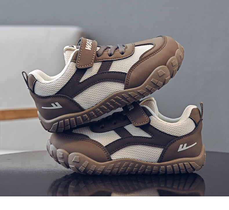 Warrior Kids Sports Shoes Children's Velcro Training Shoes Boys Lightweight Running Shoes WZ-2093 Dark Beige Wine Red Size 32 15