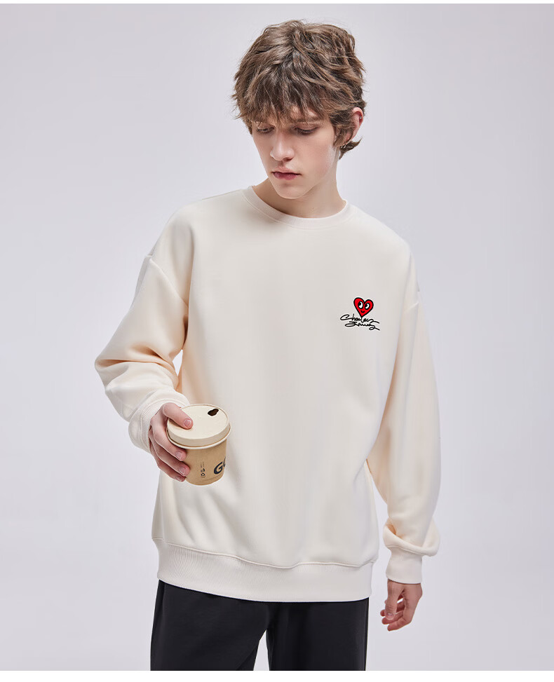 Charles Heart Sweatshirt Unisex Couple Casual Crewneck Love Heart Print Loose Fit Youth Simple Top Khaki 2XL 8