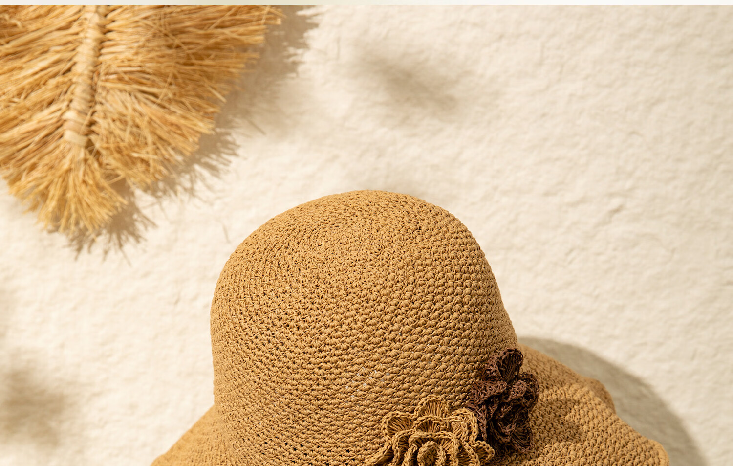 FANCET Women's Hand-Crocheted Straw Hat Spring Summer French Elegant Beach Vacation Floral Foldable Sun Hat 4