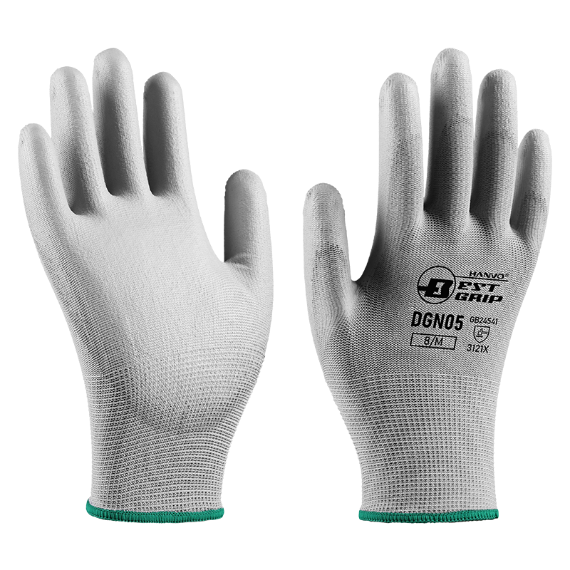 Henghui PU Coated Work Gloves, Non-Slip Wear-Resistant Lightweight Breathable, Electronic Factory Clean Room Work Protection, DGN05-M Size, Gray