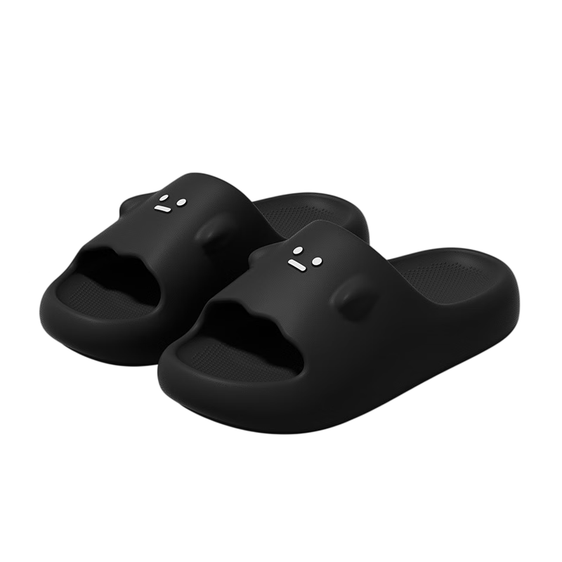 Pig Daddy Women's Home Slippers Non-Slip Soft Sole Odor-Resistant Bathroom Slippers Cute Couple Memory Foam Men's Black Size 42-43