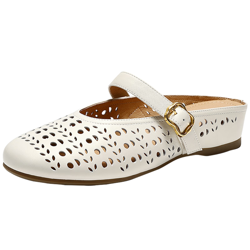 Senda Muller Women's 2026 Summer New Lambskin Hollow Casual Fashion Sandals XYH01BH6 Off-White 36