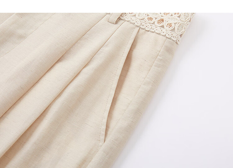 Demana Breathable Linen Vintage High-Waist Lace-Trim Drawstring Petite Women's Wide-Leg Casual Pants Spring 12