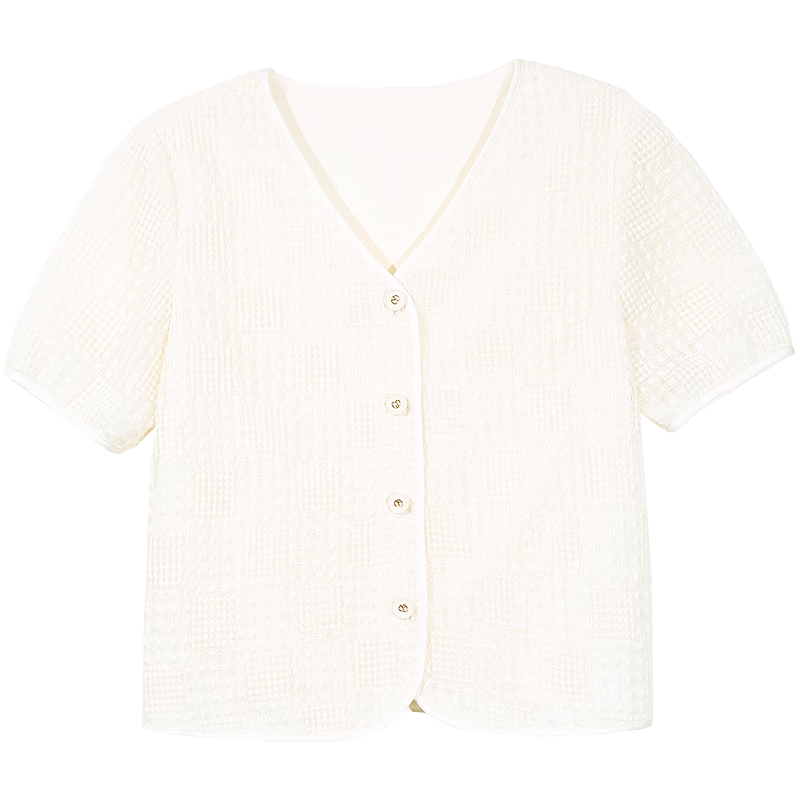 Baitu Women's Summer New Short Jacket V-Neck Chanel Style Organza Embroidered Fabric Top 2503T68