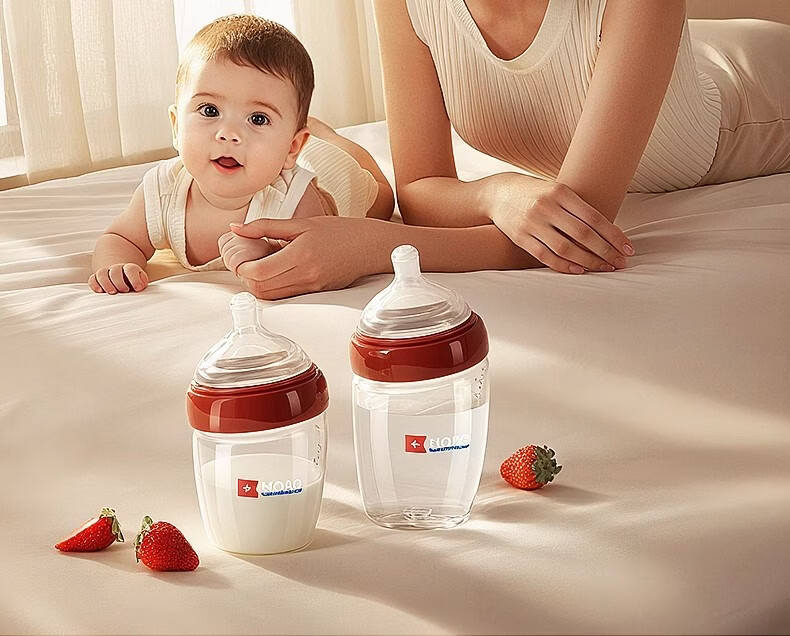 Hoag Glass Baby Bottle Anti-Colic Nipple Newborn 0-3 Years Infant Anti-Choke Feeding Bottle 240ML 2