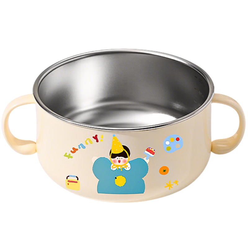 Baoshi 316 Stainless Steel Bowl Children's Eating Bowl Baby Double-Handle Supplementary Food Bowl 500ml with Lid and Suction Pad