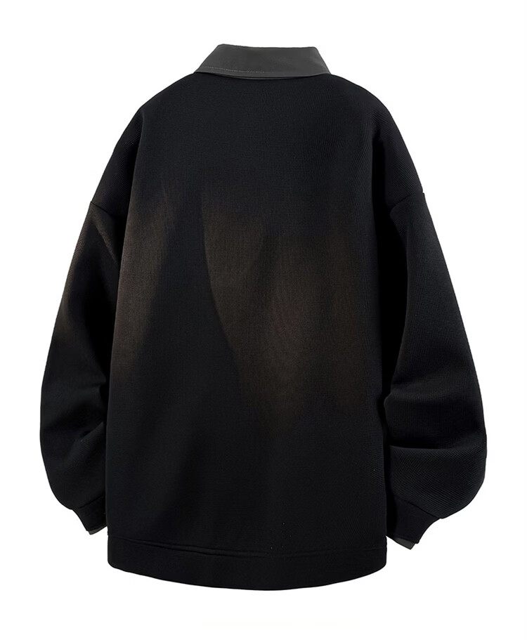 JEEP SPIRIT Men's Spring Casual Two-in-One Long Sleeve T-Shirt Shirt Collar Top Black 3XL 5