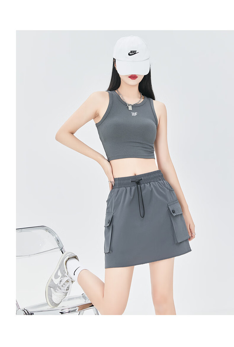 Jeanswest Women's Summer High-Waist Casual Slimming Multi-Pocket A-Line Black Skirt S 13
