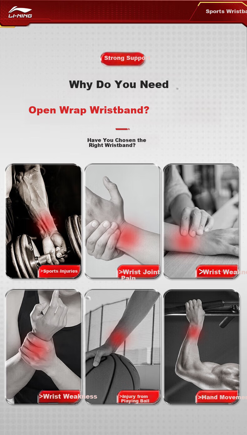 LI-NING Wrist Support Fitness Bench Press Push-Up Compression Wristband for Men Badminton Tendonitis Wrist Injury Brace 5