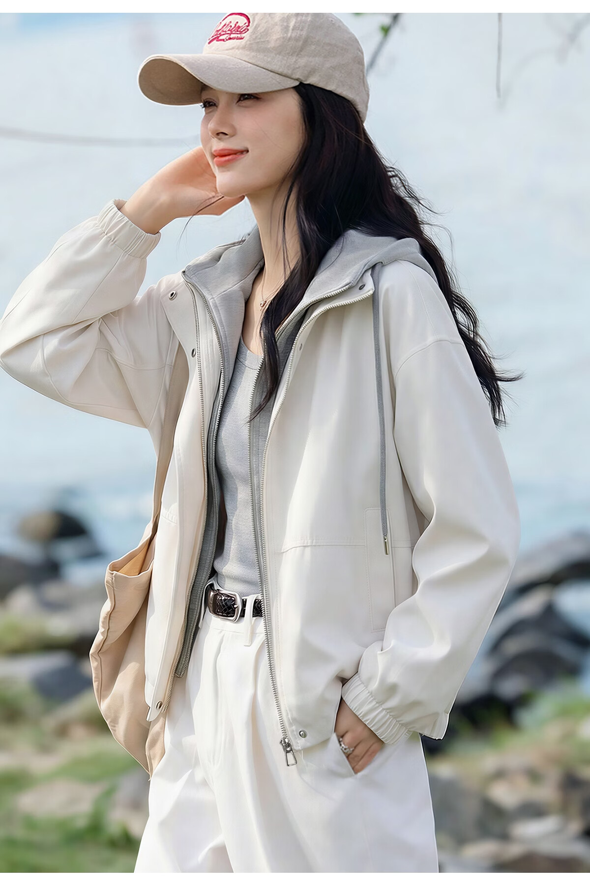Chushen Women's Spring and Autumn Short Jacket Hooded Two-Piece Colorblock Loose Casual Jacket S61D115 11