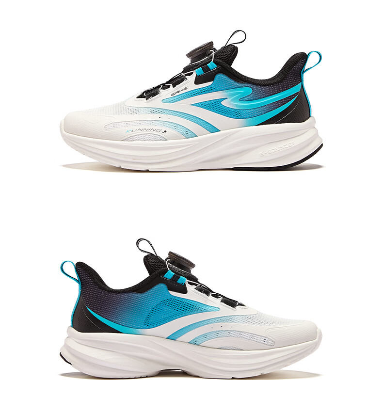 ERKE Kids Unisex Shock-Absorbing Sports Shoes Children's Dial Buckle Lightweight Running Shoes White/Summer Coconut Blue Size 36 44