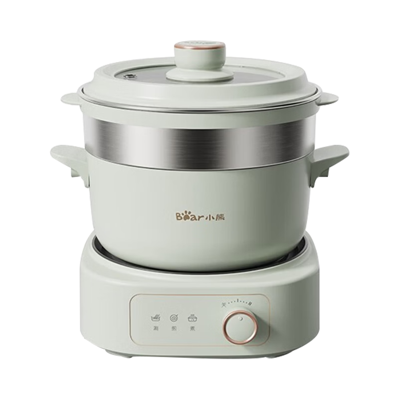 Bear Electric Cooking Pot, Hot Pot, Electric Wok, Detachable Ceramic-Coated Multi-Functional Small Electric Cooker for Home Use, All-In Steaming, Boiling, Frying, And Hot Pot Cooking for 2-3 People + Steamer DHG-D25G2