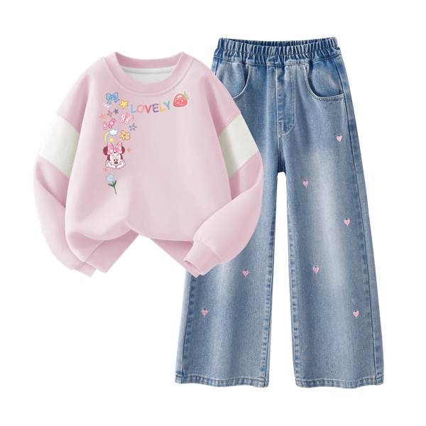 Disney Girls' Sportswear Set 2026 Autumn New Cute Sweet Children's Autumn Clothes Trendy Loose Fit