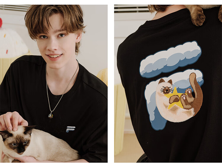 FILA FUSION Trendy Couple's Knitted Short Sleeve Shirt 2026 Summer Loose Fit Cool Cotton T-Shirt 26