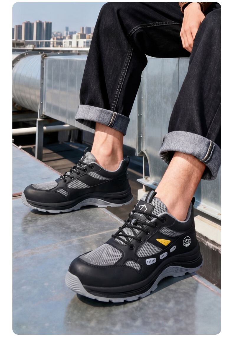 BlueOwl Shield Men's High-Top Lightweight Soft Sole Slip-Resistant Steel Toe Cap Anti-Smash Puncture-Resistant Safety Work Shoes D290 Size 43 13