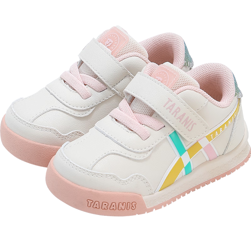 TARANIS Spring Toddler Shoes Boys Baby Shoes Girls Infant Breathable Soft Sole Functional Shoes White/Pink (Microfiber) Size 26