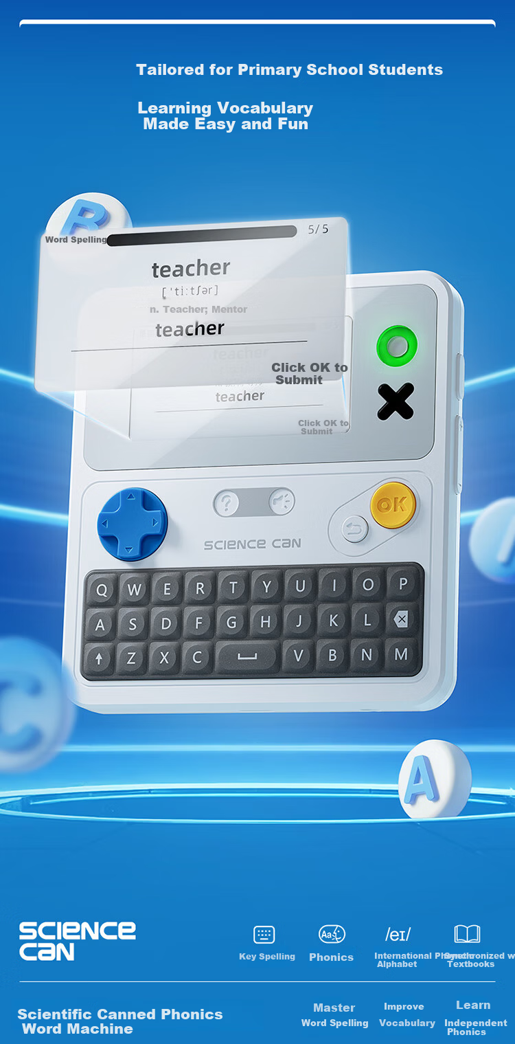 Science Can Natural Reading English Word Machine with Real-Person Pronunciation, Vocabulary Memorization Tool, Ink Screen Learning Machine, Synchronized Textbook for Primary, Middle And High School Students, Gift for College Students 1