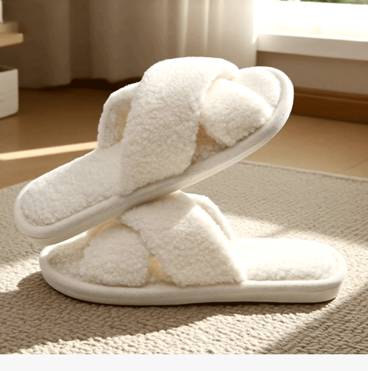 XGGC Cross Fuzzy Slippers Spring Autumn Indoor Couples Home Open Toe Ins Plush Cotton Slippers Pink 36-37 5