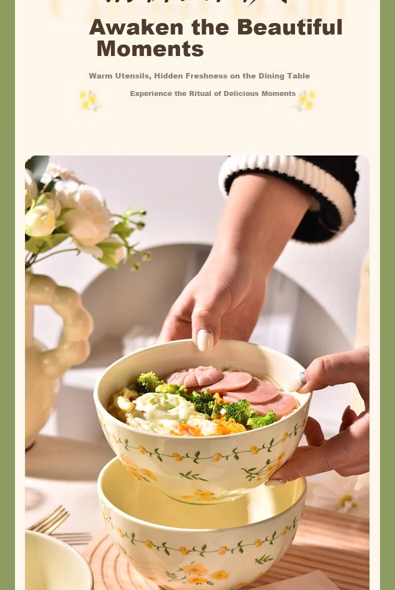 Pearson Creamy Ceramic Bowls Set of 4, 6-Inch Luxury Underglaze Painted Soup Noodle Bowls for Home 3