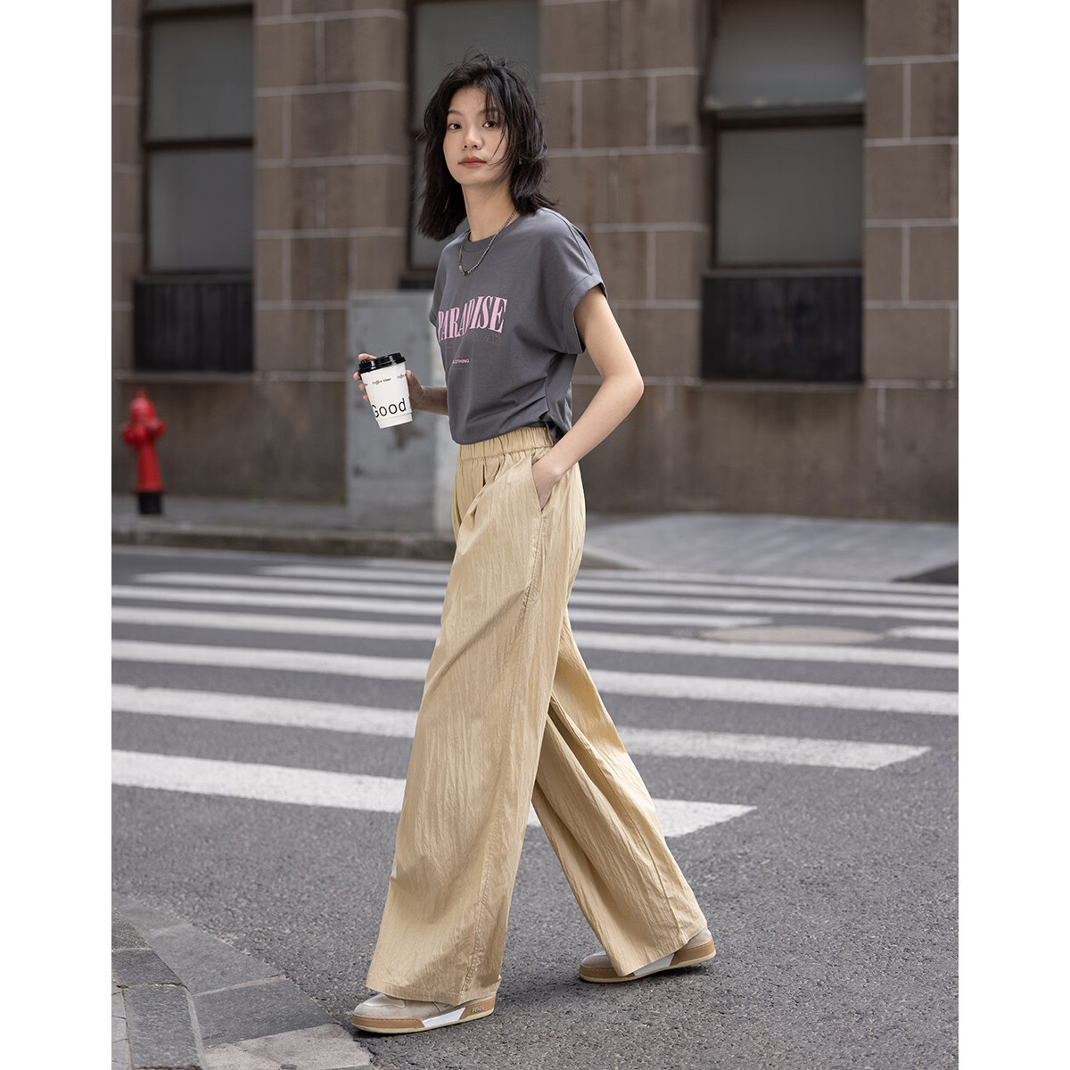 Demana Pleated Casual Pants Summer Loose Comfortable Elastic Waist Wide-Leg Long Pants for Women
