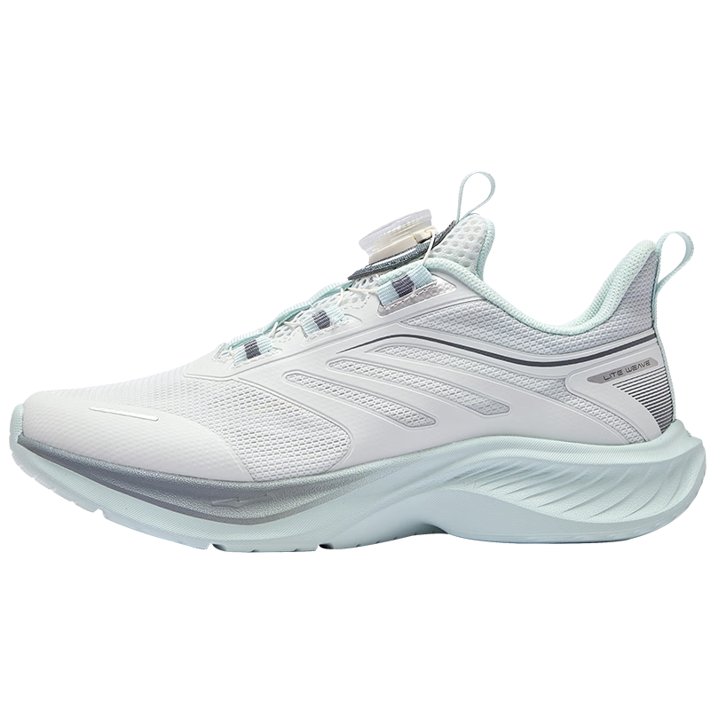 ERKE Kids Mesh Sports Shoes Boys and Girls Children's Knob Buckle Running Shoes White Tin Gray/Moonstone Gray Size 37