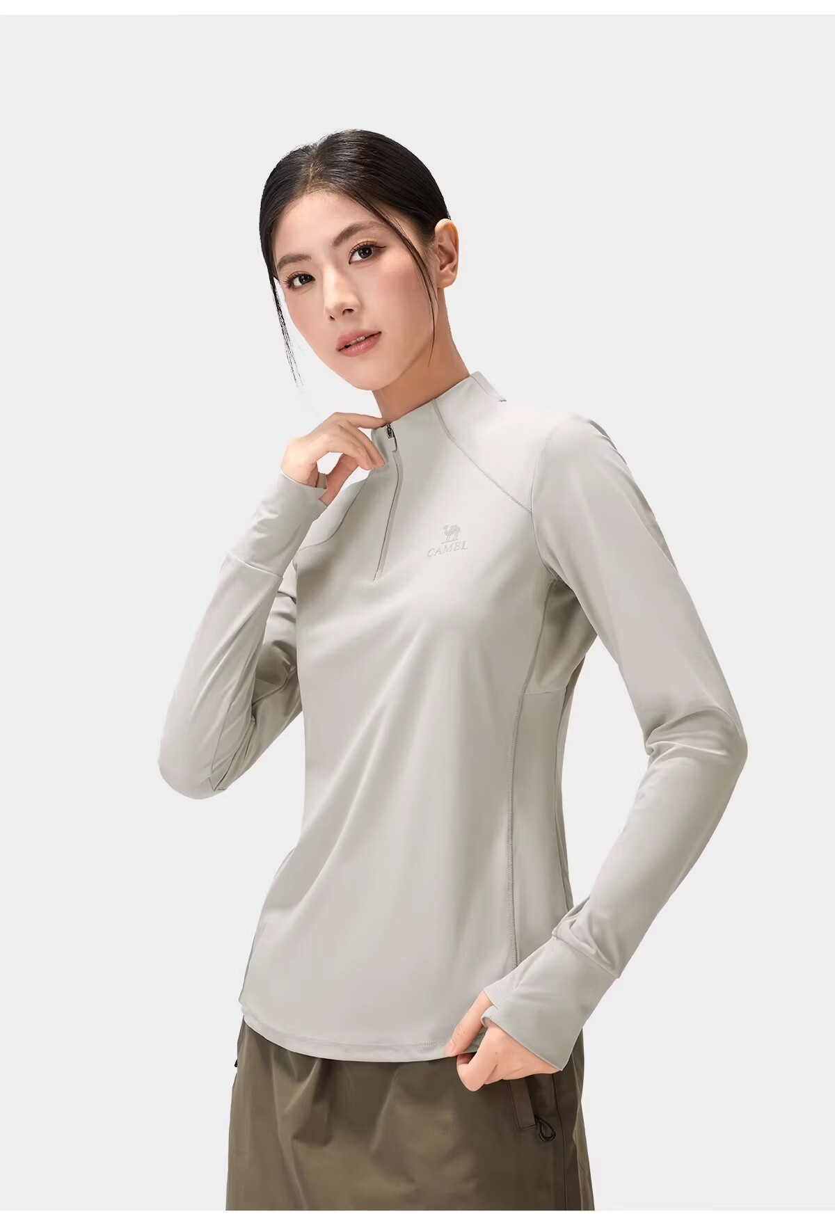 CAMEL Outdoor Quick-Dry T-Shirt Unisex Spring 2026 Long Sleeve Stand Collar Stretch Cooling Breathable Sweat-Wicking Sun Protection Top 1050 22