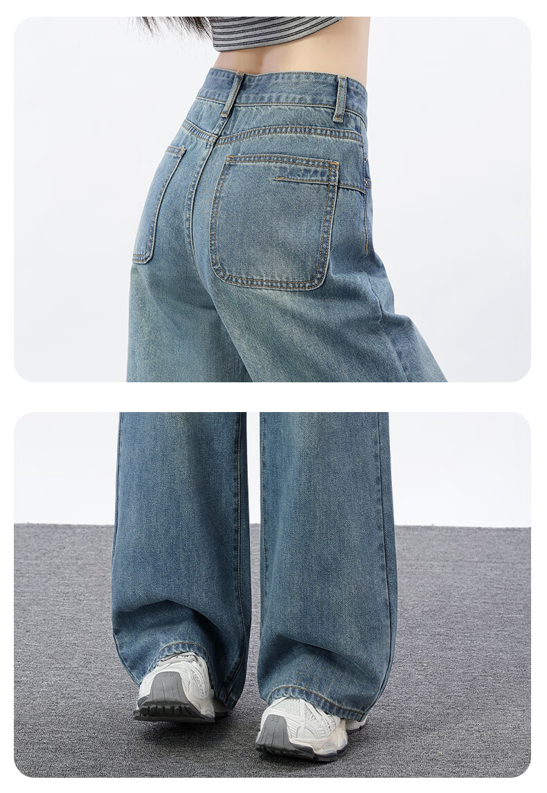 Jeanswest Women's Spring Summer Washed High-Waist Slim Fit Flared Jeans Nostalgic Blue M 6