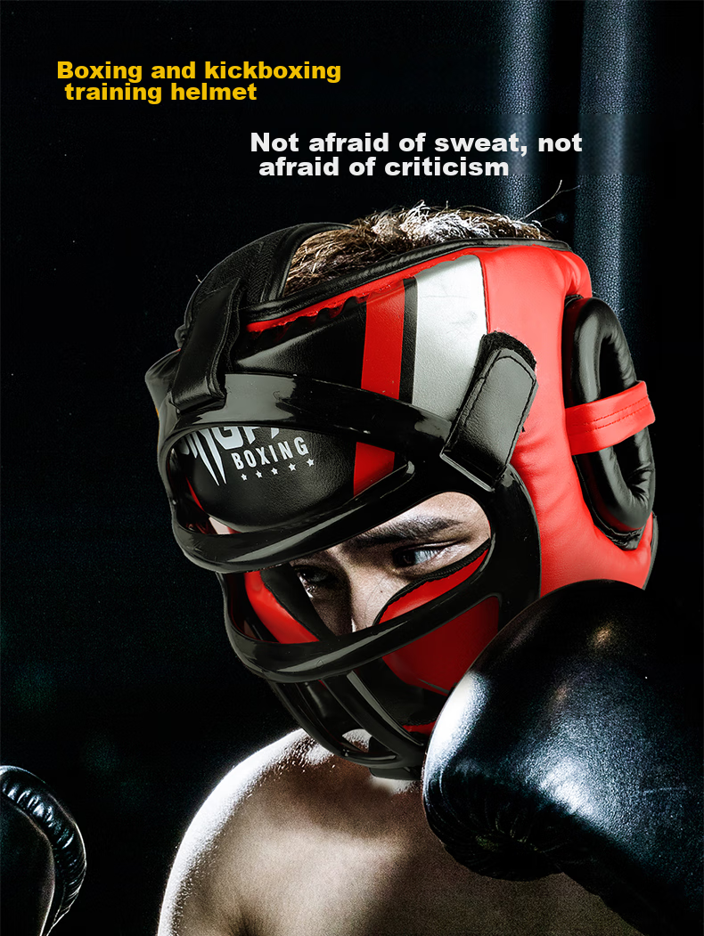 Jingpai Fully Enclosed Boxing Helmet, Adult And Children's Face Guard, Head Protector for Sanda And Taekwondo, Red, Size S 1