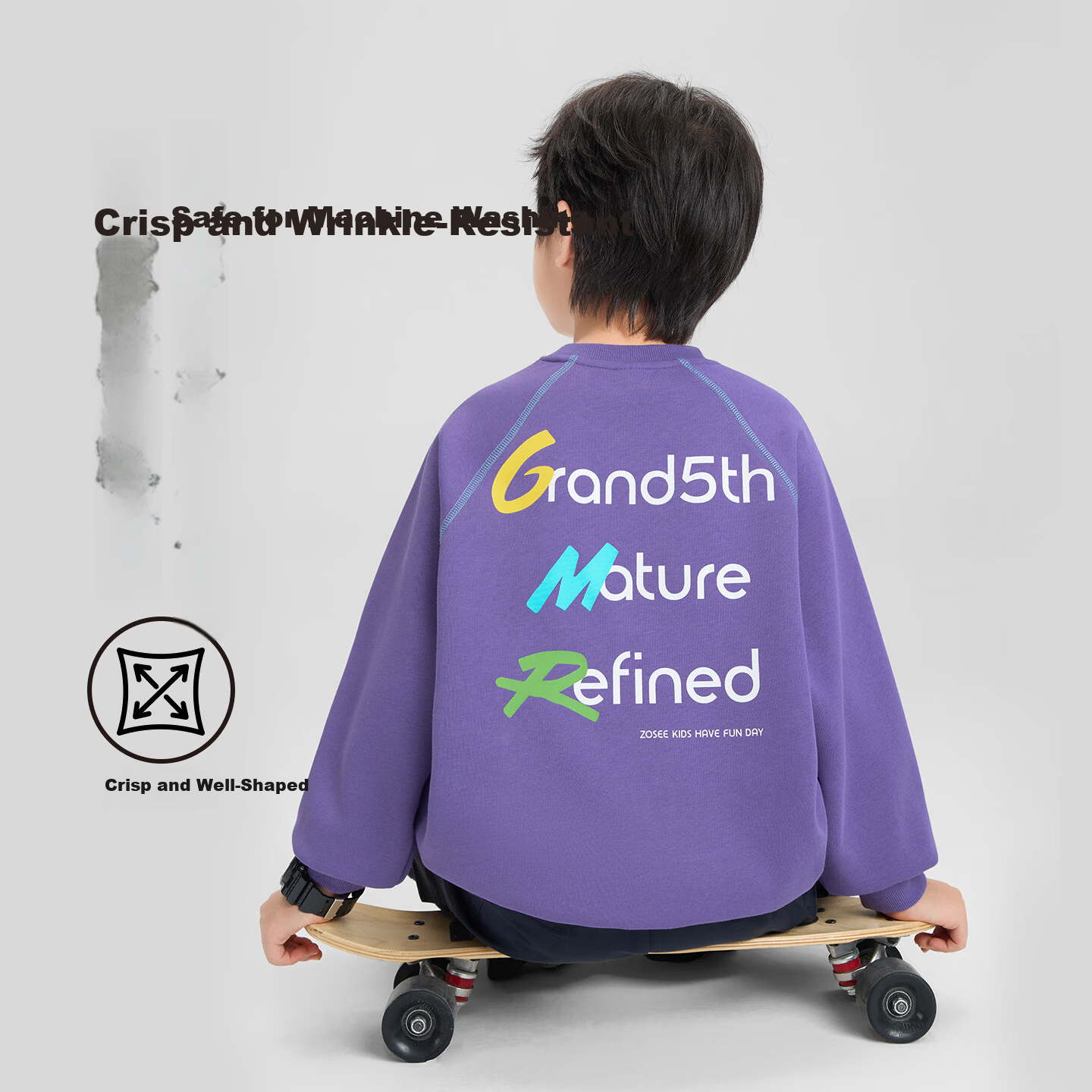 Zuo Xi Kids Boys Sweatshirt 2026 New Spring Children's Letter Graffiti Sports Top Light Gray 165