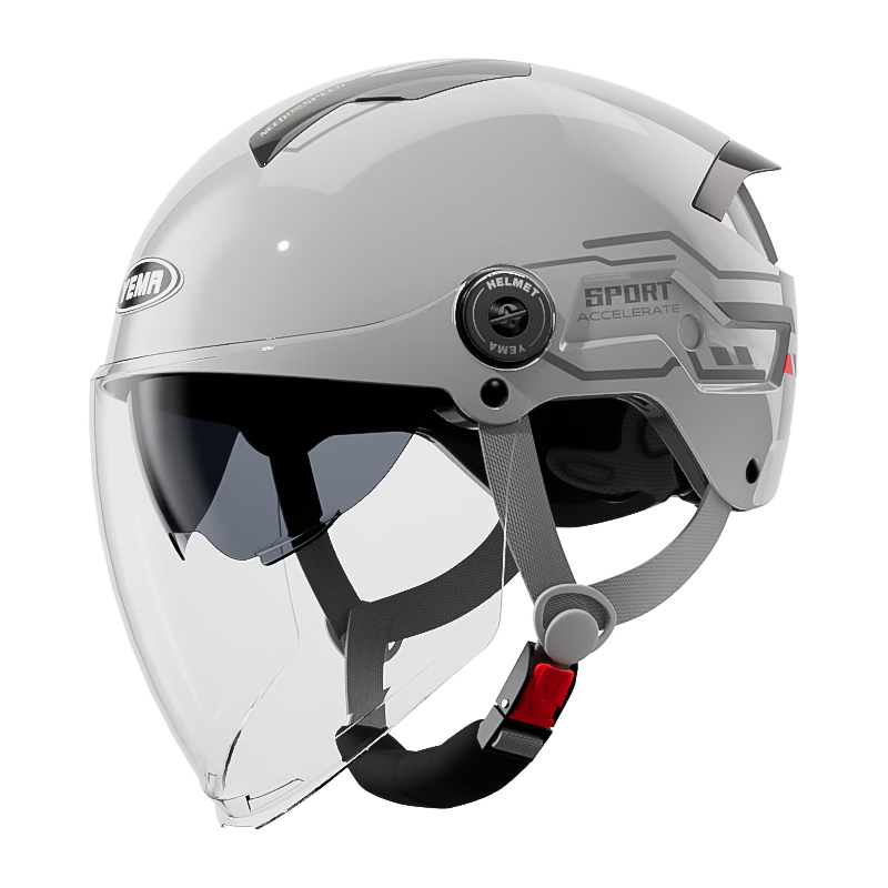 YEMA 3C Certified New National Standard Electric Vehicle Helmet Women's Summer Sun Protection Dual Lens Motorcycle Half Helmet Men's Summer Riding Electric Scooter Safety Helmet 371S Cool Gray with Tr
