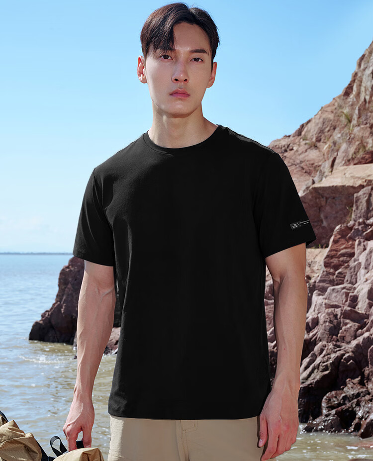 Pelliot Outdoor Quick-Dry T-Shirt Summer Short Sleeve Men Quick-Dry Breathable Antibacterial Crew Neck Half Sleeve 11421509 Black XL 21