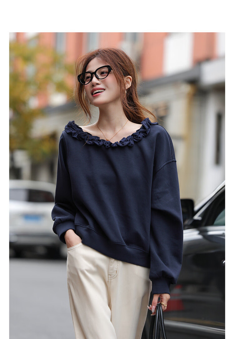 MT 【Comfort Cloud Cotton】Spring Elegant Off-Shoulder Lace Trim Loose Casual Women's Sweatshirt 2
